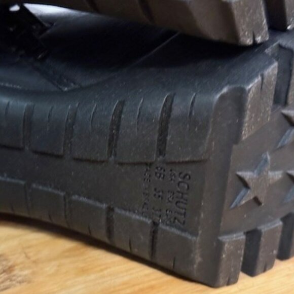 Schutz Black Leather Platform Heel Boot with Lug Sole and zippers - Picture 12 of 16